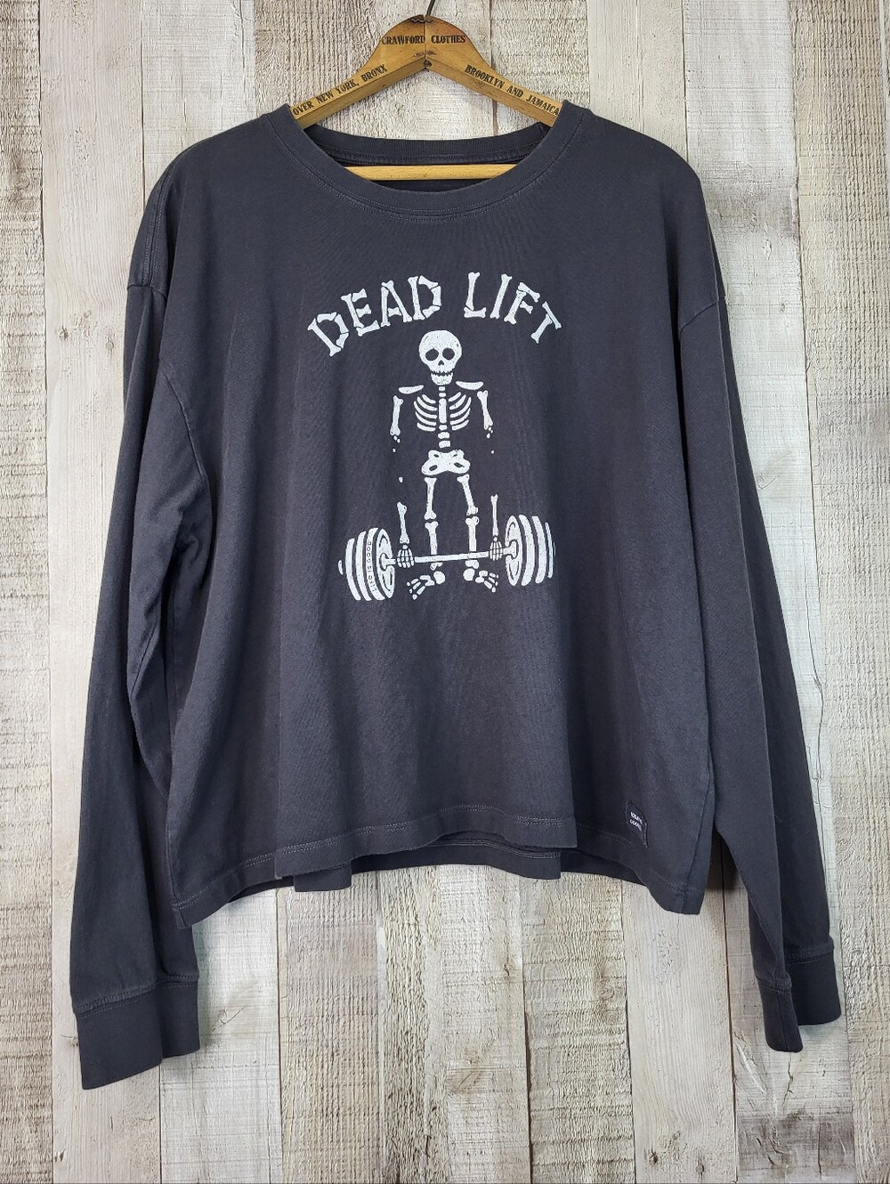 Life Is Good Cropped Black Dead Lift Skeleton Crewneck Mens XL Shirt